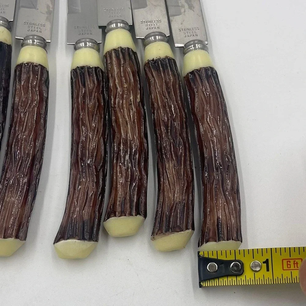 Mid Century Set of‎ 6 Vintage Steak Knives Stainless Steel Japan Faux Antler